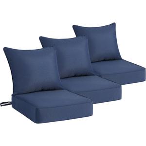 Patio Furniture Cushion Set, 24 x 24 x 6 Extra Thick Deep Seat Outdoor Chair Cushions for Patio Furniture, Olefin Replacement Set, Water Resistant, Removable Cover, Ties and Handle, Blue
