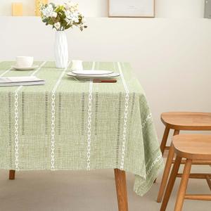 SIELUNO Rectangle Table Cloth Rustic Farmhouse Tablecloth Heavy Duty Cotton Linen Waterproof Wrinkle Free Table Cloths for Kitchen and Dining Room-Hollow Sage Green-Rectangle, 54"x86", 6-8 Seats