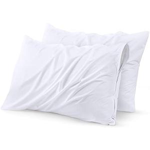Utopia Bedding Waterproof Pillow Protectors Zippered Queen Size (2 Pack, White), Zippered Pillowcases, Bed Bug Proof Pillow Encasement Covers 20 x 28 Inches