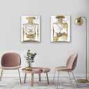 2 Pieces Vintage Perfume Bottle Wall Art Gold Canvas Pictures Wall Decor Modern Luxury Fashion Posters Print Glam Artwork Picture for Bedroom Make up Room Home Decor 12"x16"(30x40cm)