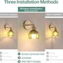 Vintage Battery Operated Wall Sconce with Cute Green Tulip Glass Lampshade Wireless Rechargeable Battery Powered Wall Light with Remote Control for Bedside Bedroom Doorway