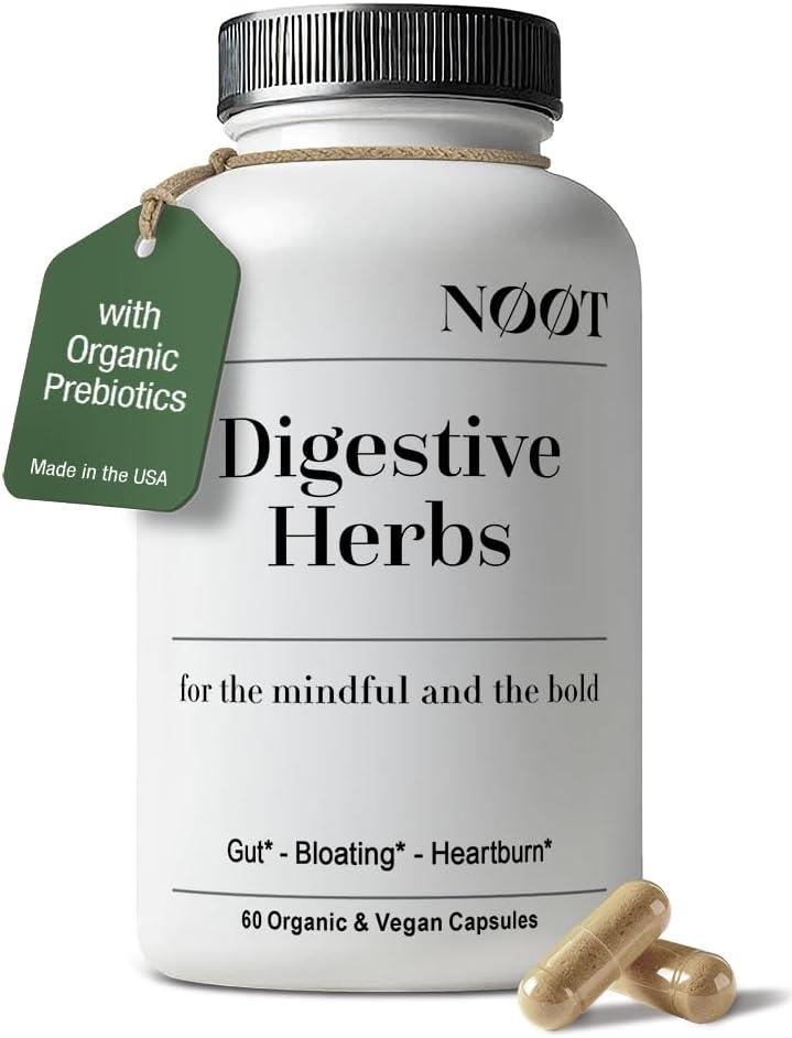 NOOT Digestive Herbs for IBS Support & Anti Bloating for Women and Men, Ginger, Peppermint Extract, Cardamom & Fennel for Gas, Discomfort, Indigestion, Heartburn, Digestive Support, 60 Capsules, BBD 07/29/2026
