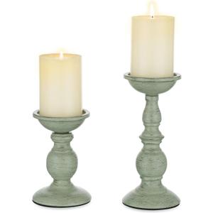 Sziqiqi Retro Iron Candle Holder Vintage Pillar Candles Holders for Table Centerpiece Wedding Birthday Candlelight Dinner Decorative Light Home Dcor 2pcs (Sage)