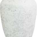 Roro Handmade 7.5 Inch Rustic Farmhouse White Textured Ceramic Prunus Vase Classic Decorative Flower Vase for Home, Office, or Shelf Centerpiece