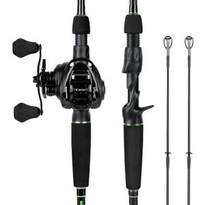 KastKing Zephyr Dual-Tip Baitcaster & Spinning Fishing Rod and Reel Combo, Cast: 7'0"- M& MH- Dual-tip Rod - Left Handed