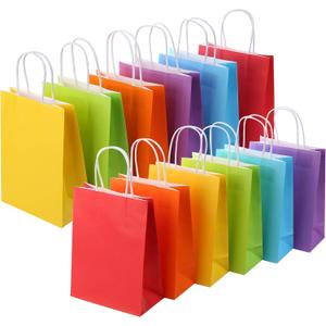 24 Pieces Kraft Paper Party Favor Gift Bags with Handle Assorted Colors (Rainbow)