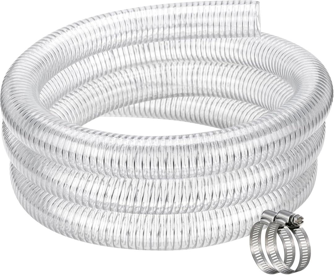 Flexible Hose 1 1/2" id - 5ft Clear PVC Spiral Steel Wire Reinforced Vinyl Tubing 1.5 inch Plastic Vacuum Pipe Flex Suction Hose for Dust Collection Boat Marine Pump, Drain Water Fuel Gas