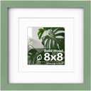 Egofine 8x8 Picture Frame Made of Solid Wood with Plexiglass, Display Pictures 4x4/6x6 with Mat or 8x8 Without Mat for Tabletop and Wall Mounting, Green