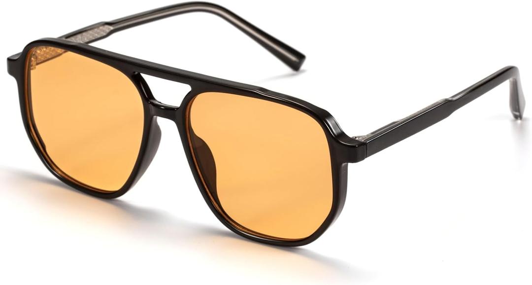 Retro Aviator Sunglasses for Women & Men Lightweight Square Shade UV400 Protection Unisex Sun Glasses Frame, Lens Color: Yellow