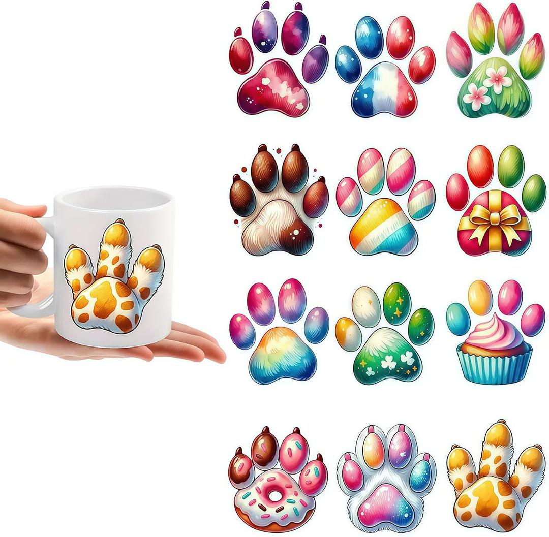 4Sheets Dog Pawprints UV DTF Cup Wraps Winter UV DTF Transfer Waterproof Sticker for Glass Cups Furniture Craft DIY Crafts Rub on Transfer Stickers for DIY Water Bottle Laptop Decal Wood Car 1798