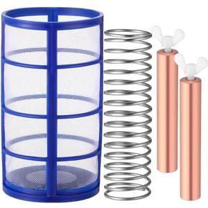 Qualirey 5 Pcs Copper Anode Replacement Kit Solar Pool Replacement Including Copper Anode Basket Screen Spring and Screw for Solar Pool, Reduces Chlorine 4.13 x 0.71 Inch Threaded M6 (Blue)