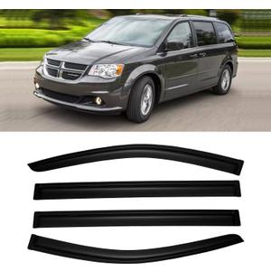 Window Visor for 2008-2020 Dodge Grand Caravan & 2008-2016 Chrysler Town & Country, Out-Channel Rain Guards Shields Vent Deflector Shade Wind Dark Smoke for Volkswagen Routan 09-14