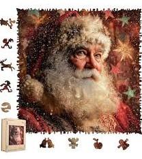 MEATRN Santa Claus Wooden Puzzles 479 Pcs Unique Shaped Holiday Wood Jigsaw Puzzle with Storage Box, Festive Family Game for Parents & Kids 15.9x15.9