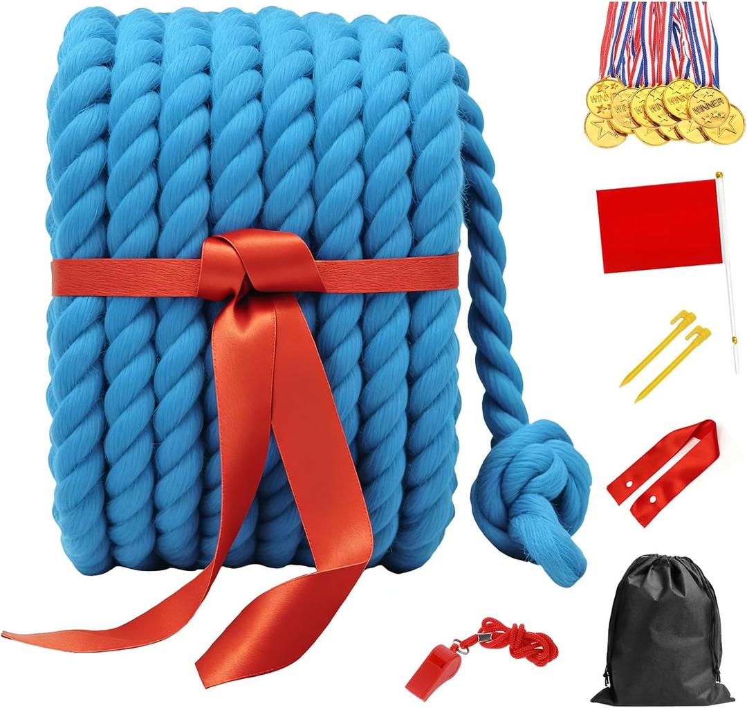 40FT Tug of War Rope for Summer Games, Natural Twisted Cotton Rope Outdoors Yard Backyard Camping Lawn Game for Team Building Activities Field Day Family Reunion Birthday Party