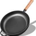 12" Cast Iron Skillets with Removable Wooden Handle, Pre-Seasoned Frying Pan for Stove, Oven, Grill & Campfire Cooking (1, 12")