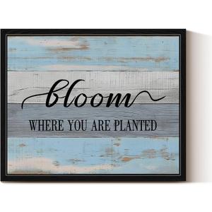 VIYYIEA Framed Canvas Wall Art, Motivational Words Wall Art for Living Room, Life Advice Print Paintings, Fun Slogan Home Office Decor, Bedroom Wall Decor -Bloom Where You Are Planted-(11L x 9W)
