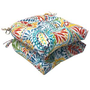 LVTXIII Outdoor/Indoor Tufted Seat Cushion, Decorative Wicker Chair Pads All Weather Seat Cushion Sets for Patio Garden Home Office Furniture, 19”x19”x4”, Round Back, Pack of 2, Paisley Multi