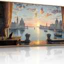 imjiayu Venice Window View Wall Art, Sunset Landscape Canvas, 40"L x 20"W