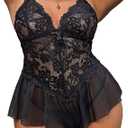Avidlove Plus Size Lingerie for Women Lace Bodysuit One Piece Teddy Babydoll Mesh Chemise V Neck Sleepwear, M