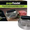 Guga Foods- Adjustable Burger Press, Stainless Steel Hamburger and Smashed Burger Press, Patty Maker for Grilling and Griddle, 3 Size Patties, Wooden Handle