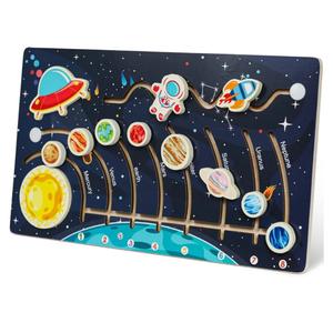Movable Solar System Puzzle for Kids 3-6, Wooden Space Toys, Planets for Kids Preschool Learning Activities, Gift for Boys, Girls