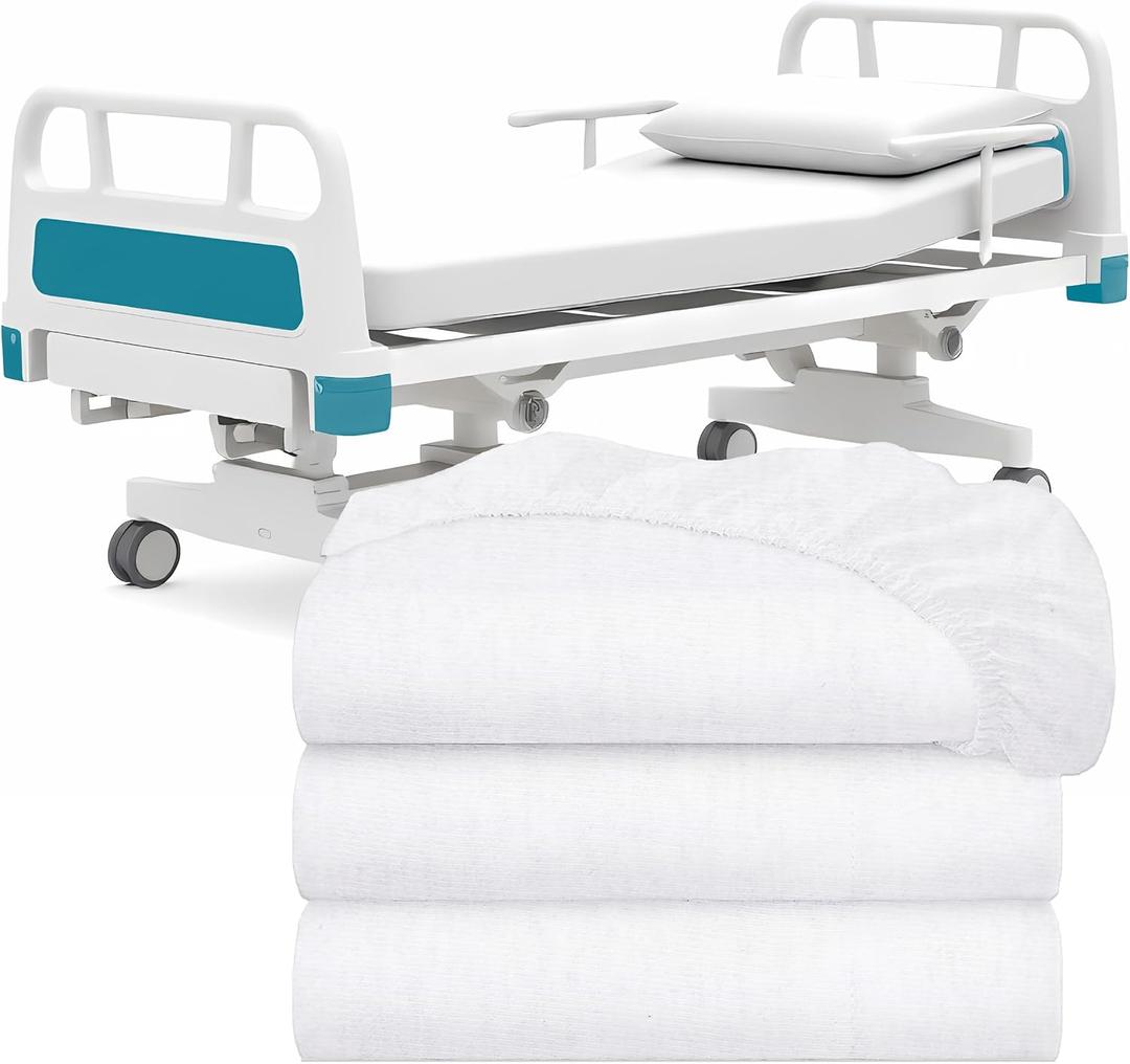 White Classic Fitted Hospital Bed Sheets Set of 3, Cotton Fitted Sheet with 200 Thread Count, Soft Standard Sheets for Hospital Bed Size: 36" x 80" x 9"