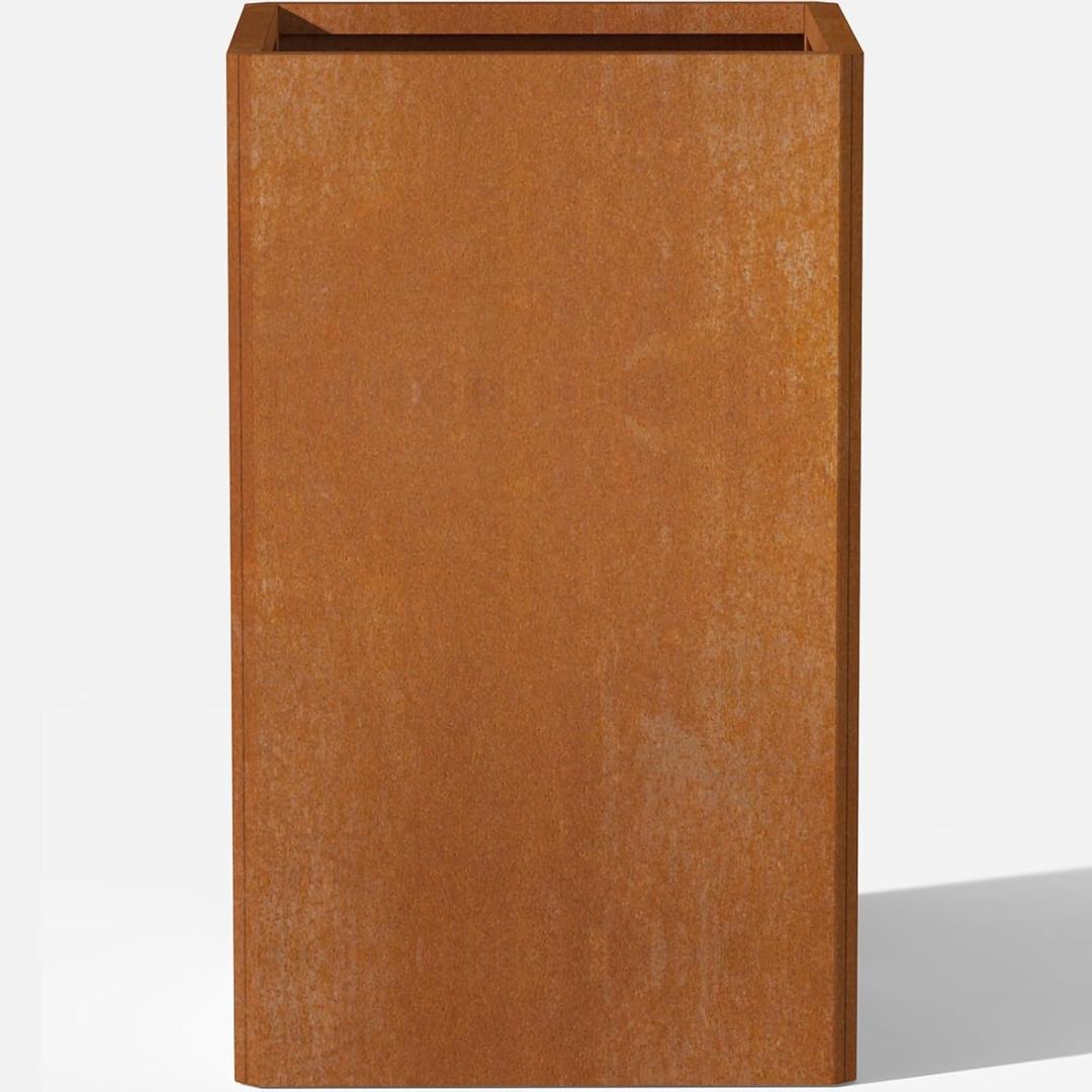 28 Inch Co rten Steel Planter-Modern Square Metal Outdoor Planters for Front Porch, Patio & Garden -Large Tall Planters (14" L X 14" L X 28" H) (Rusty)