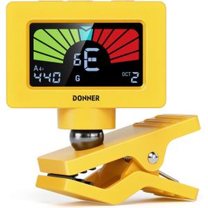 Donner Guitar Tuner Clip On Magnetic Guitar Tuner with Color LCD Display for Acoustic/Electric Guitar Ukulele Bass Violin Banjo Tuning DT-10 -Yellow