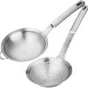 Fine Mesh Stainless Steel Metal With HoleSieve Food Strainer Grease Spider Skimmer And With Handle Large Holes Slotted Colander Frying Spoon Set,Handheld For Kitchen Cooking And Filter Food Residues