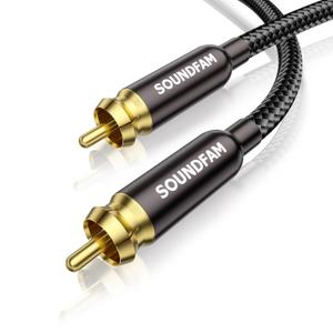 Subwoofer Cable 5ft/1.5M RCA to RCA Audio Cable 24K Gold-Plated Cotton Braided Double Shielded Digital Analogue Supports Amplifiers,Home Theater,Hi-Fi Systems,Subwoofer