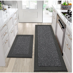 BEQHAUSE Kitchen Rugs and Mats Set of 2 Non-Slip Kitchen Mats for Floor, Absorbent and Stain Resistant Kitchen Runner, Machine Washable Rugs for Kitchen, Laundry & Sink, 24"x36"+24"x60", Charcoal