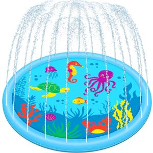 SLOOSH 60" Splash Pad Water Toys - Sprinkler Mat for Toddler Kids Baby Play Water Games Pool Fun, Summer Outdoor Garden Lawn Backyard Party Supplies Gifts for Boys Girls (Sea Themed)