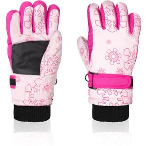 Nattork Ski Ice Skating Glove for Girls or Boys Warm Lining Gloves Snowboarding Windproof Gloves Winter Outdoors Sports (M(7-9 years), Cute Pink)