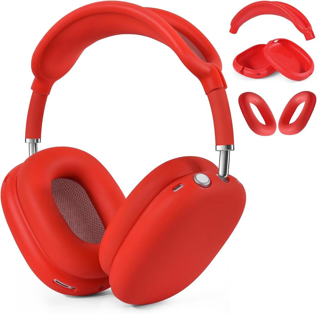 Case for Airpods Max Headphones, Ear Pad Cases Cover/Ear Cups Cover/Headband Cover for AirPods Max (USB-C/Lightning)(2024/2020), Silicone for Airpod Max, Accessories Cass(Red)