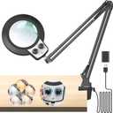 KIRKAS 12X Magnifying Glass with Light, Long Swing Arm, Any Color Modes & Stepless Dimming LED Magnifying Lamp with Clamp, Memory Function Lighted Magnifier for Crafts, Reading, Hobby, Close Work