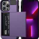 Vofolen for iPhone 13 Pro Case Wallet Credit Card Holder ID Slot Sliding Door Hidden Pocket Men Women Anti-Scratch Dual Layer Hybrid Bumper Armor Protective Shell Back Cover 6.1 inch GreyPurple