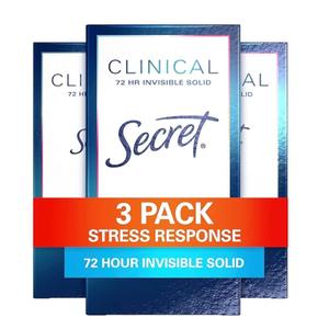 Secret Clinical Strength Antiperspirant Deodorant for Women, Stress Response, 3X Stress Protection, 72hr Sweat & Odor Protection, PH Balancing Minerals, Invisible Solid, 1.6 oz (Pack of 3) (1.6 Ounce (Pack of 3))