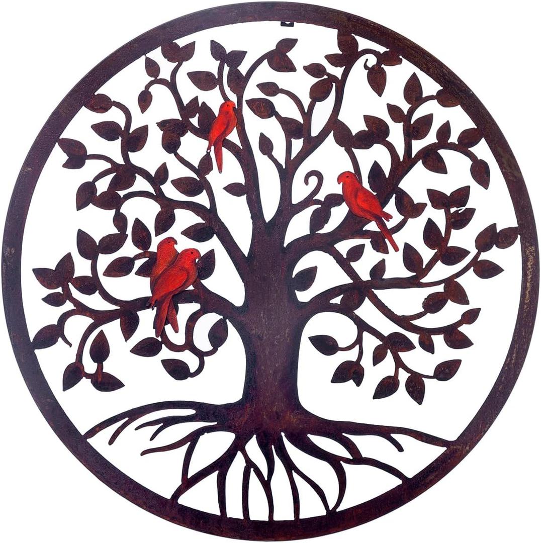 CHINDEUISYUT 23 Inches Tree of Life Wall Art Metal, Large Metal Tree of Life Wall Decor Wall Hanging for Living Room Bedroom Garden Porch Patio Office Home Decor, 23in x 23in x 0.88 in