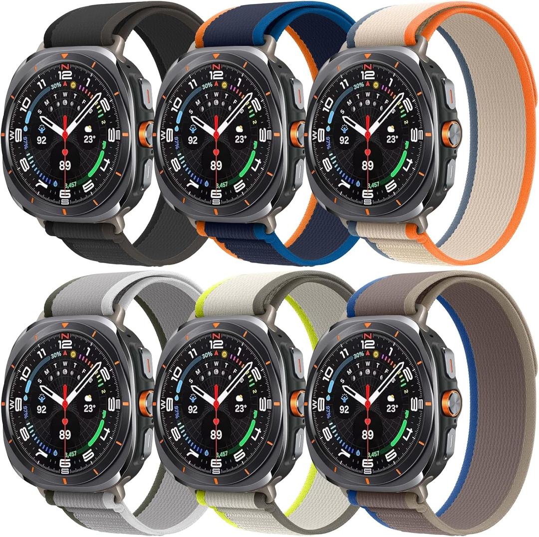 6 Pack Watch Band Compatible for Samsung Galaxy Watch Ultra 47mm Band2024, Adjustable Elastic Breathable Replacement Strap for Samsung Galaxy Watch 7 Ultra Women Men (BlackGray/Blue Orange trim/BeigeOrange/GrayGreen/YellowBeige/GrayBlue)