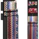 Woodoulogy Wrapping Paper Organizer Storage, Double-Sided Hanging Gift Wrap Roll Holder for Christmas, 63"x13" Over Door Present Bag Container for Room Closet, Black Wrapper Station for Birthday