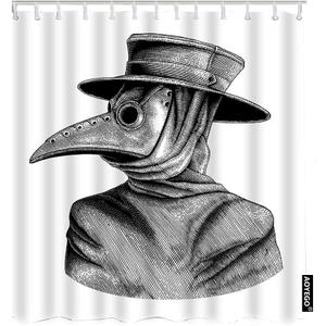 AOYEGO Plague Doctor Shower Curtain with Hooks Vintage Engraving Style Isolate Portrait Sketch Fabric Shower Curtain Decorative 60x72 Inch Polyester for Bathrooms Bathtubs Farmhouse