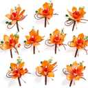 Serwalin 10Pcs Boutonniere for Men, Orange Groom and Best Man Boutonniere, Artificial Flowers for Wedding Decor Prom Homecoming Ceremony Anniversary Formal Dinner Party