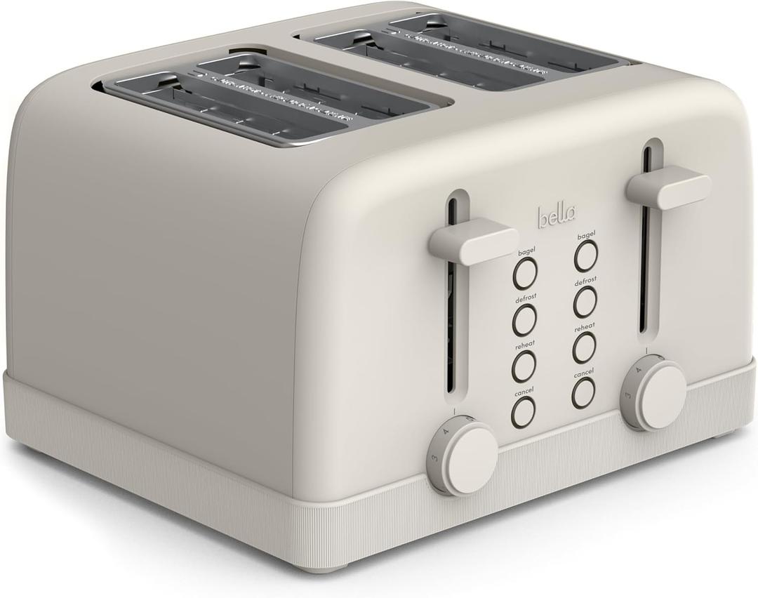 bella 4 Slice Toaster, 6 Setting Shade Control with Reheat & Cancel Buttons, Removable Crumb Tray, Anti Jam & Auto Shutoff, 900 Watt, Oatmilk