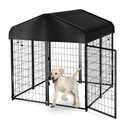Dog Kennel Outside with Roof, 4'x4'x4.5' Outdoor Dog Kennels for Large Dogs, Heavty Duty Welded Dog Crate Playpen with UV-Resistant Waterproof Cover