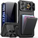 SSLOTSCASE for iPhone 17 Pro Max Case with 2X Privacy Screen Protector, Card Holder & Sliding Lens Cover & Kickstand, Military-Grade Heavy Duty Phone Case Cover for iPhone 17 Pro Max 6.9'', Black