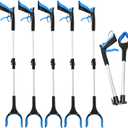 6 Pack Grabber Reacher Tool,32 Inch Extra Long Foldable Grabber Tool with Buckle and Wrist Rope,360Rotating Anti-Slip Jaw,Trash Claw Grabber Tool,Trash Picker Tool for Outdoor & Indoor (Deep Blue)