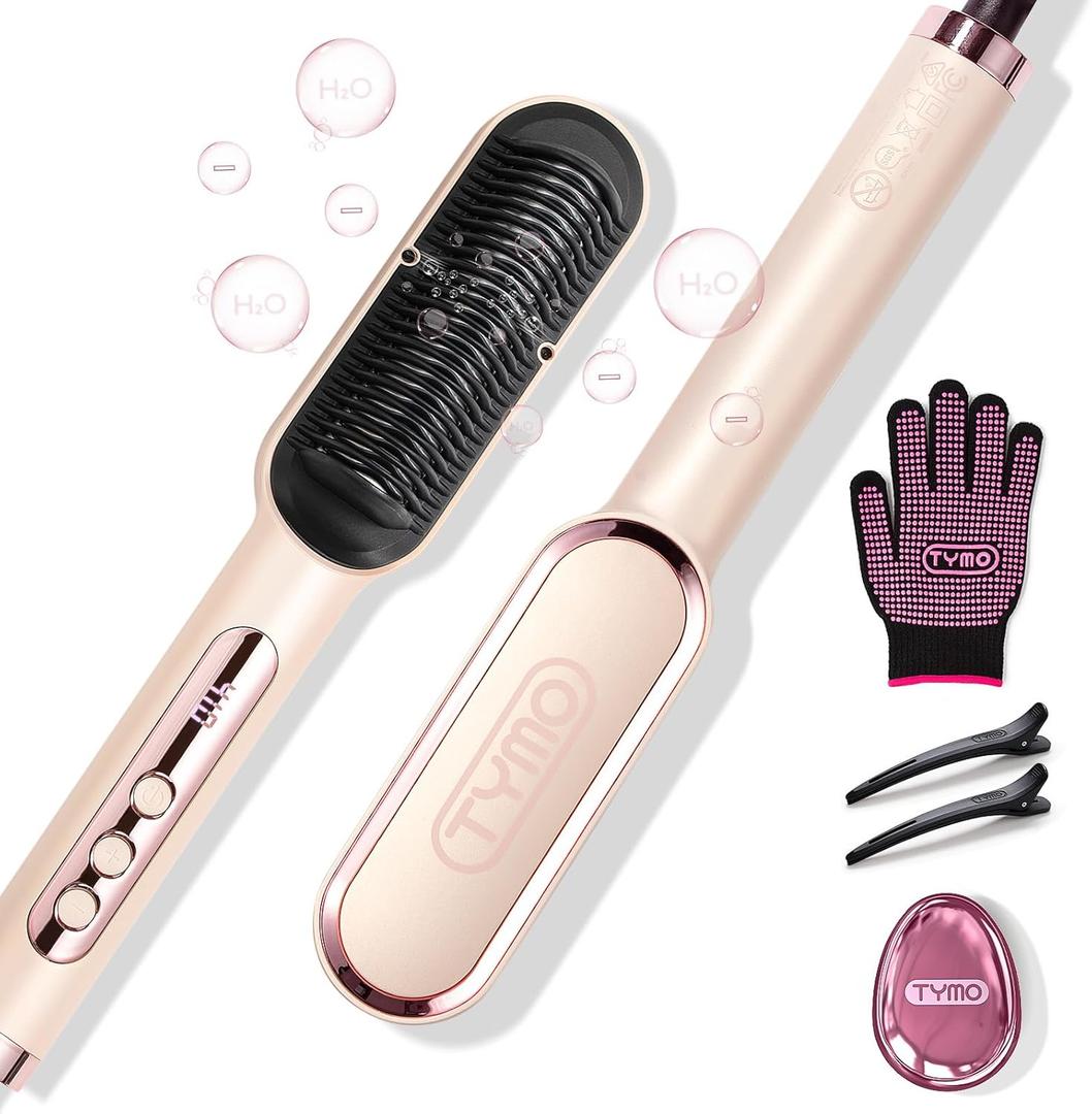 TYMO Ring Plus Ionic Hair Straightener Brush - Straightening Comb with Negative Ions for Women, Titanium Coating, 9 Temp Settings & LED Display, Dual Voltage, Professional Styling Tools, Gold Blush TYMO Ring Plus Ionic Hair Straightener Brush - Straightening Comb with Negative Ions for Women, Titanium Coating, 9 Temp Settings & LED Display, Dual Voltage, Professional Styling Tools, Gold Blush