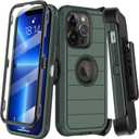 KECAI for iPhone 13 Pro Case with Belt Clip Holster & Kickstand,Built-in Screen Protector,Heavy Duty Shockproof Drop Protection Military Grade Full Body Rugged Phone Cover (6.1 Inch) (Dark Green)