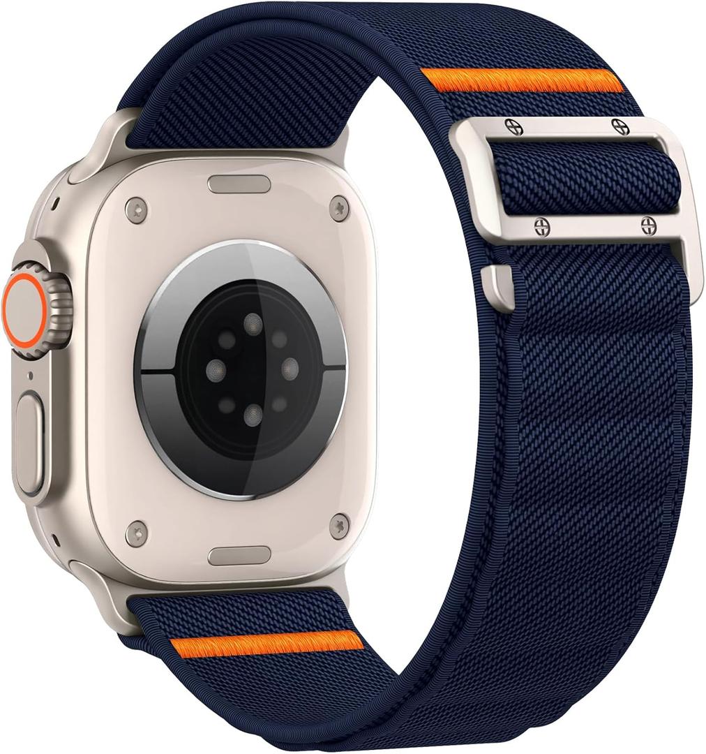 Sport Band Compatible with Apple Watch Ultra 3/2/1 Band 49mm 46mm 45mm 44mm 42mm 41mm 40mm 38mm Men Women, Stretchy Nylon Loop Strap with G-Hook for iWatch Series Ultra 11 10 SE 9 8 7 6 5 4 3 (Navy Blue)