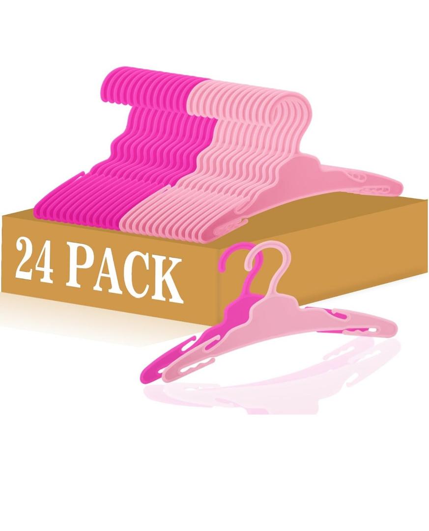 24 Pcs Doll Clothes Hangers for 18-Inch Dolls - Non-Slip, Space-Saving Wardrobe Accessories for Doll Gowns & Outfits (Pink&Rose red)